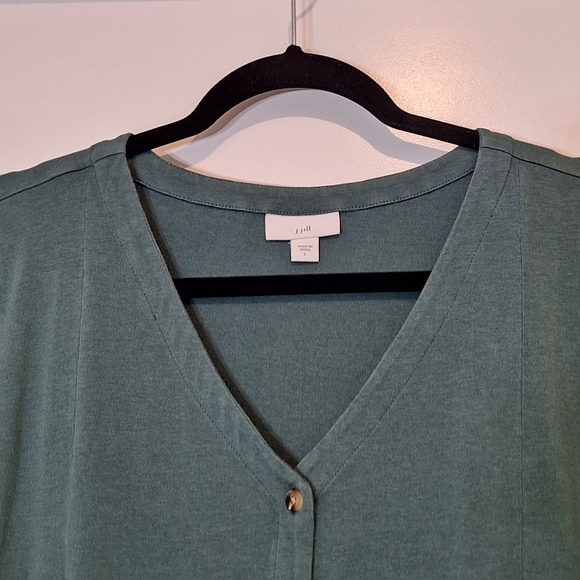 J. Jill Button Down Front Midi Dress Stretch 3/4 Sleeve Green Size Large - Picture 5 of 9